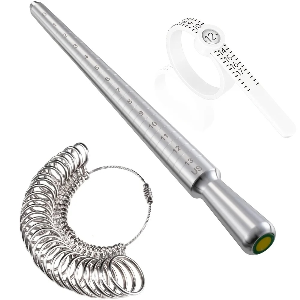 Ring Sizer Measuring Tool Mandrel Set - 3-teiliges Ringgrößenmessgerät-Set in US-Größe, Edelstahl-Ringdorn, Metall-Ringmessgerät