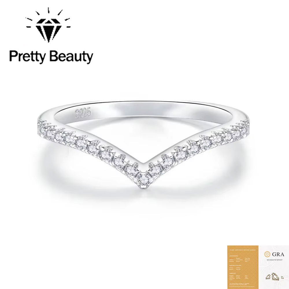Moissanite Eternity Band Ring Stackable - Pretty Beauty Moissanit Chevron Ring 925