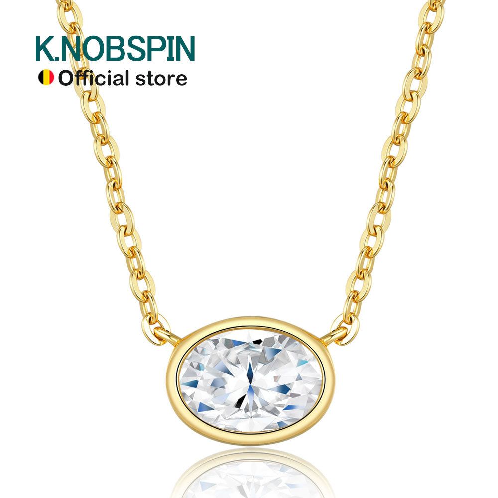 Moissanite Pendant Necklace Solitaire - KNOBSPIN 2 Karat oval geschliffener Moissanit-Solitär-Anhänger
