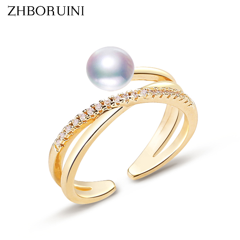Lab Grown Diamond Ring 14K Gold - ZHBORUINI 2024 Neue Perle Ring 14