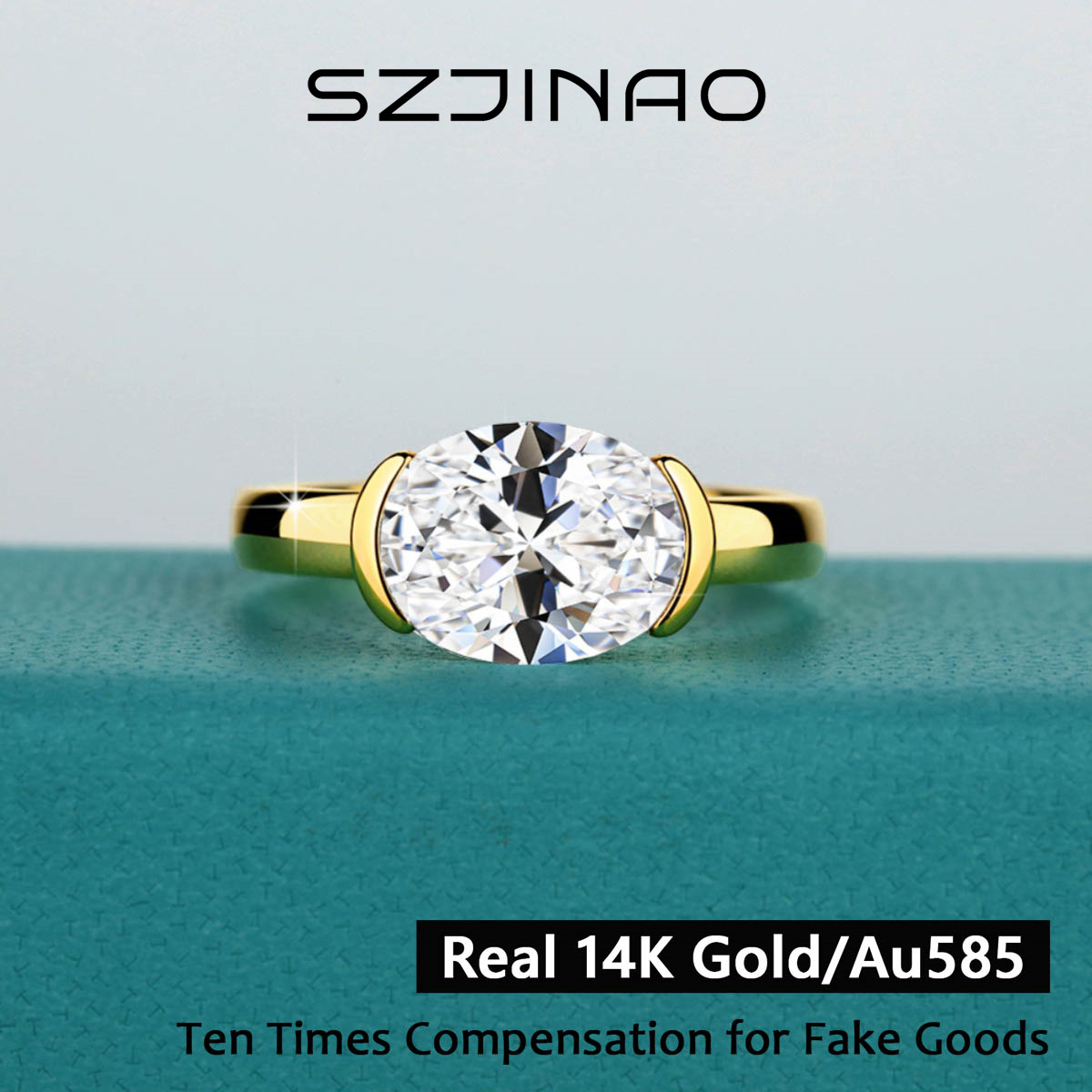Lab Grown Diamond Ring 14K Gold - 14K Gold zertifizierter Moissanit-Ring im Ovalschliff