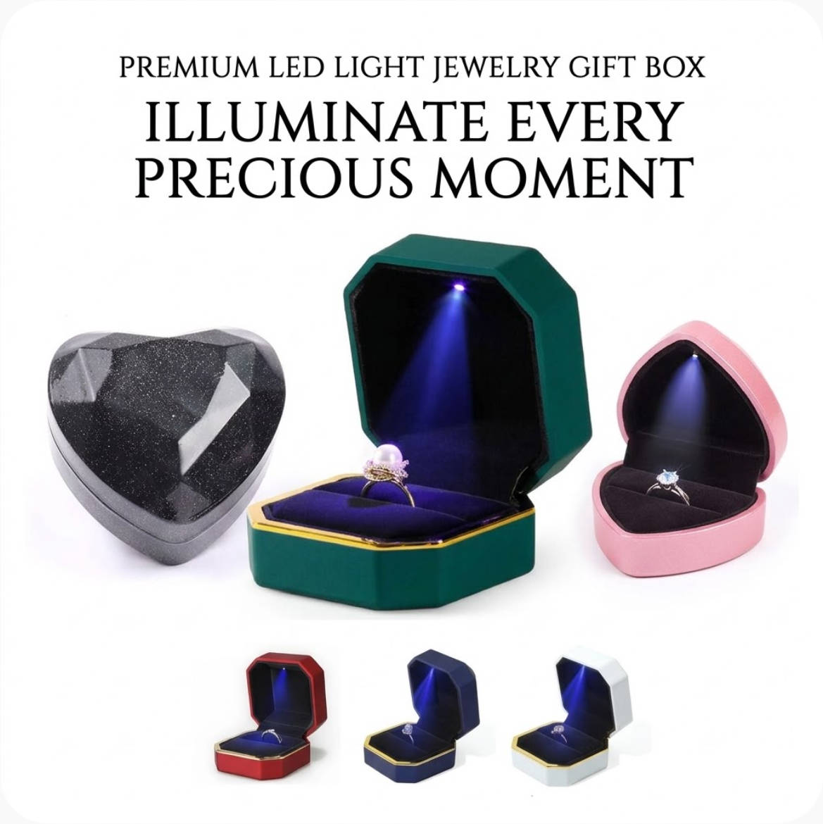 Velvet Ring Box Led Light Proposal - Herzförmige LED-Leucht-Schmuckschatulle, luxuriöse Samt-Doppelring-Halsketten-Geschenkverpackung, Präsentationsbox für