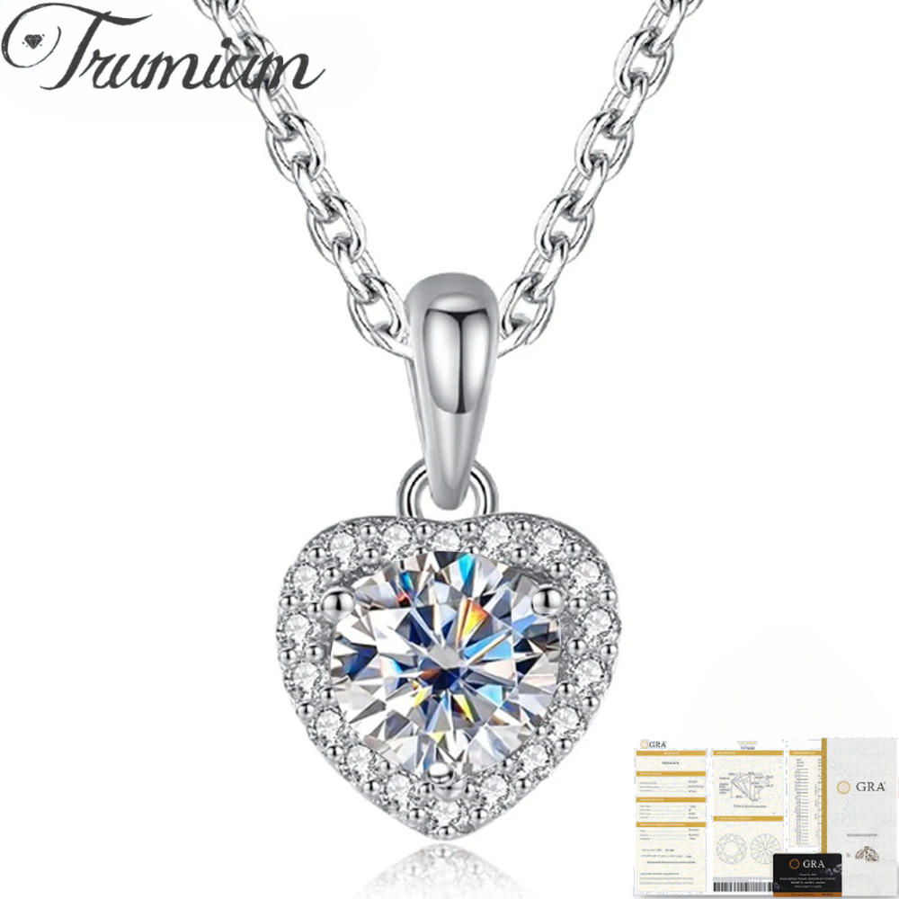 Moissanite Pendant Necklace Solitaire - Trumium 1CT Moissanit-Halskette für Damen, 925er