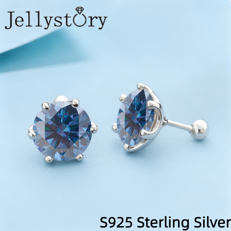 Moissanite Stud Earrings Round Cut 1Ct - BR Minimalistische 1-Karat-Moissanit-Ohrstecker, runder Schliff, 925er-Silber,