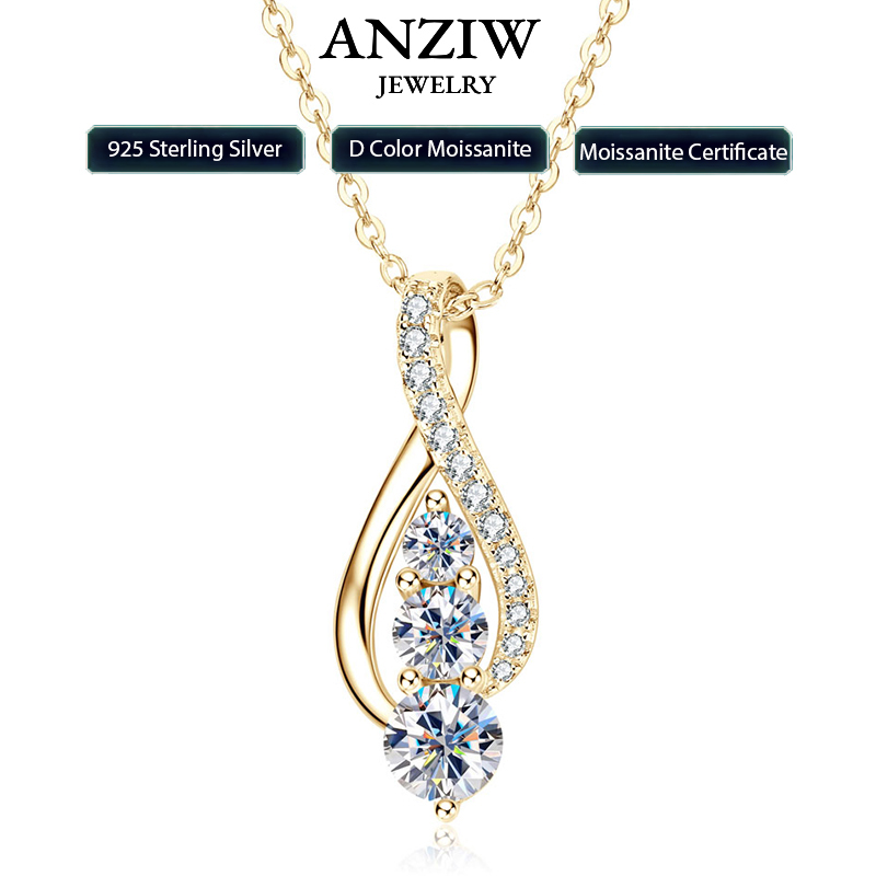 Moissanite Pendant Necklace Solitaire - Anziw Halskette mit Anhänger aus 925er-Sterlingsilber,