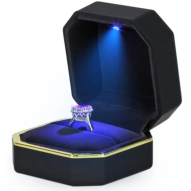 Velvet Ring Box Led Light Proposal - 1 Stück LED-Schmuck-Ring-Box, luxuriöser Samt-Gummi-Halsketten-Anhänger, Geschenke,