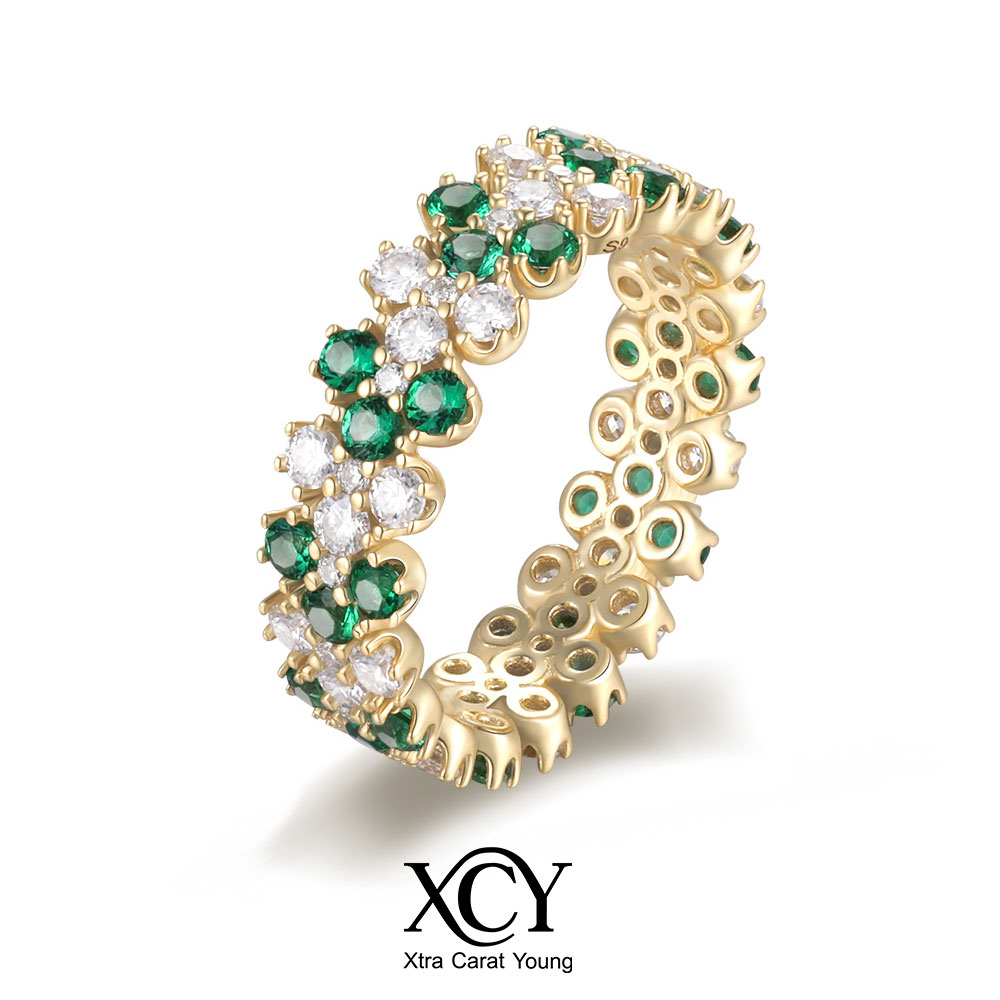 Moissanite Eternity Band Ring Stackable - XCY 14k vergoldeter Ewigkeitsring mit Labor-Smaragd