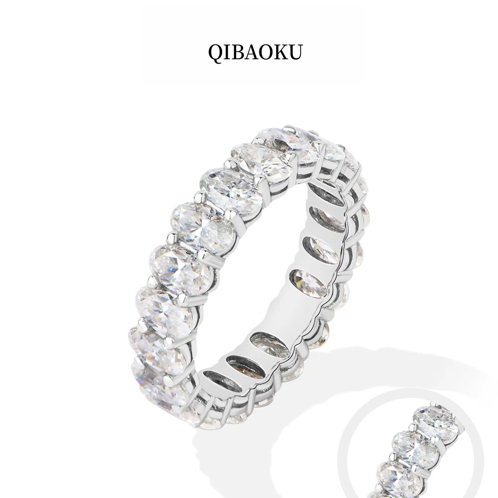 Moissanite Eternity Band Ring Stackable - QIBAOKU 3*5mm Ovaler Vollmoissanit-Ewigkeitsring für Damen