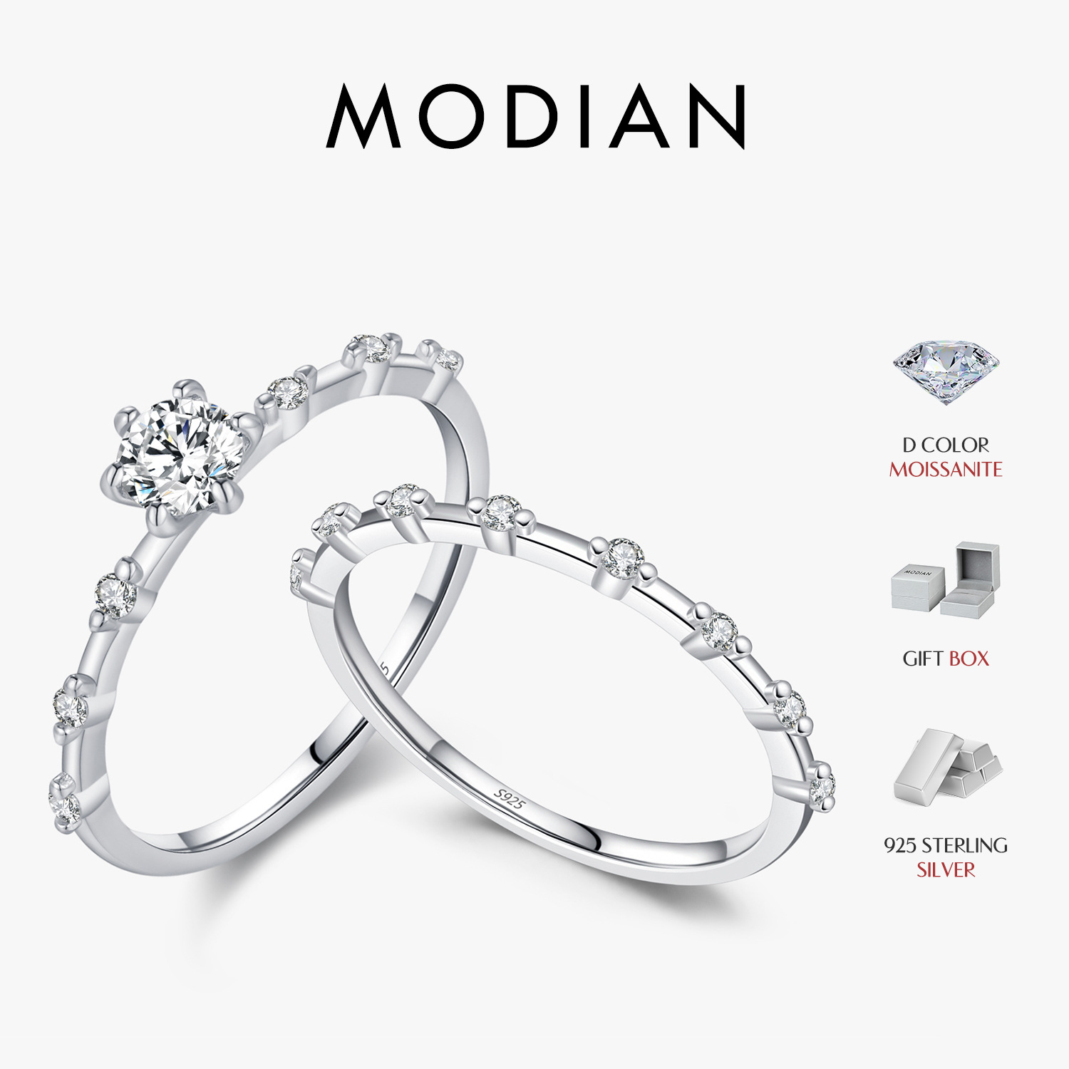 Moissanite Eternity Band Ring Stackable - MODIAN D Farbe Moissanit Ehering 925