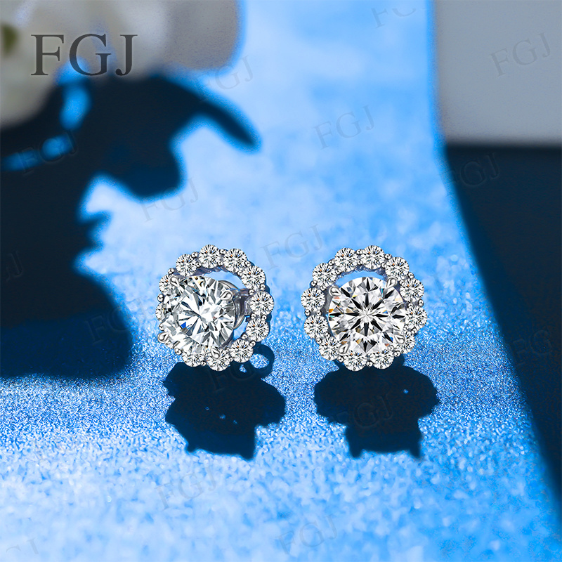 Moissanite Stud Earrings Round Cut 1Ct - Damen-Moissanit-Diamant-Ohrstecker aus 925er Sterlingsilber, beidseitig tragbar,