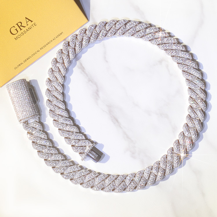 Moissanite Cuban Link Chain Iced Out - Testbeständige Diamant-925-Silber-Diamant-Kubanische Gliederkette, Iced Out 15mm
