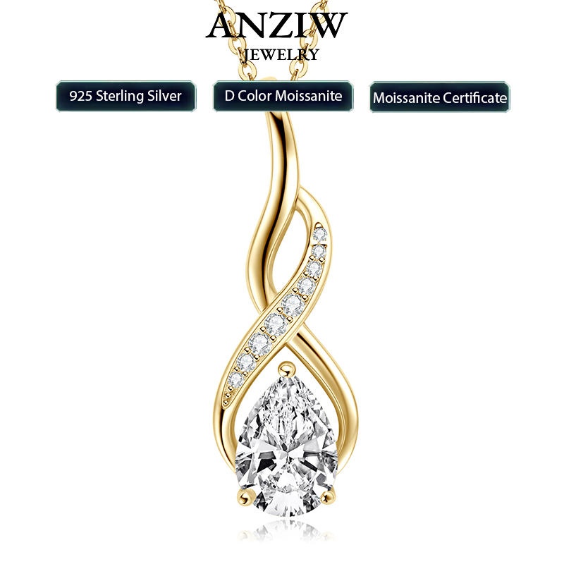 Moissanite Pendant Necklace Solitaire - Anziw 7 x 10 mm 2