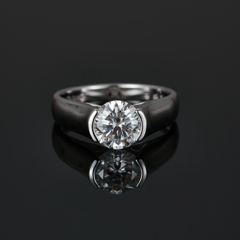 Moissanite Engagement Ring 2 Carat D Vvs1 - 2 Karat runder D-Farb-VVS1-Moissanit-Ring, S925 Sterlingsilber,