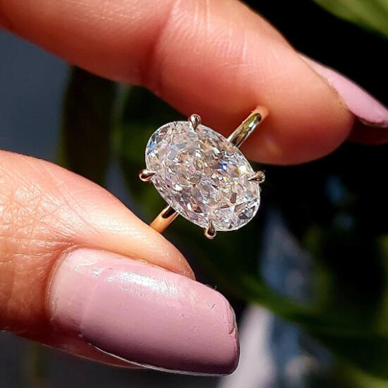 Lab Grown Diamond Ring 14K Gold - Verlobungsring aus 925er-Sterlingsilber im Ovalschliff, 1–3