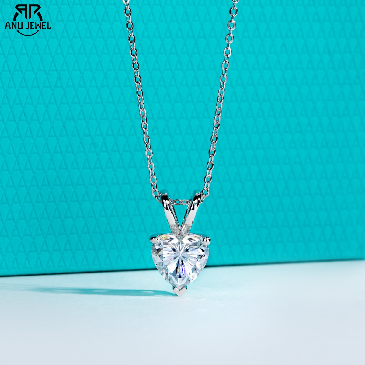 Moissanite Pendant Necklace Solitaire - AnuJewel 2ct/3ct/4ct/5ct D Farbe Herzschliff Moissanit