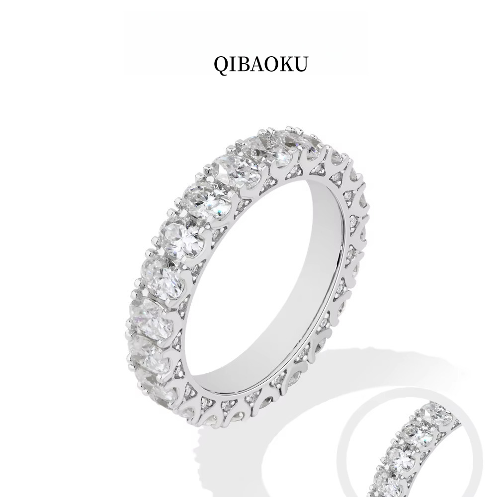 Moissanite Eternity Band Ring Stackable - QIBAOKU Hohle Spitzen-Moissanit-Ringe für Damen, S925