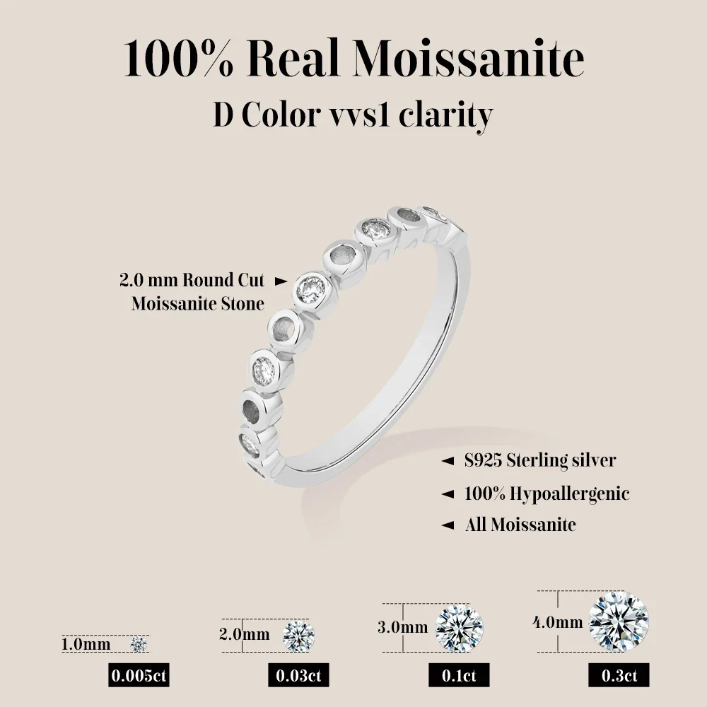 Moissanite Eternity Band Ring Stackable - NASIA Synthetischer Moissanit-Ring D VVS1 S925