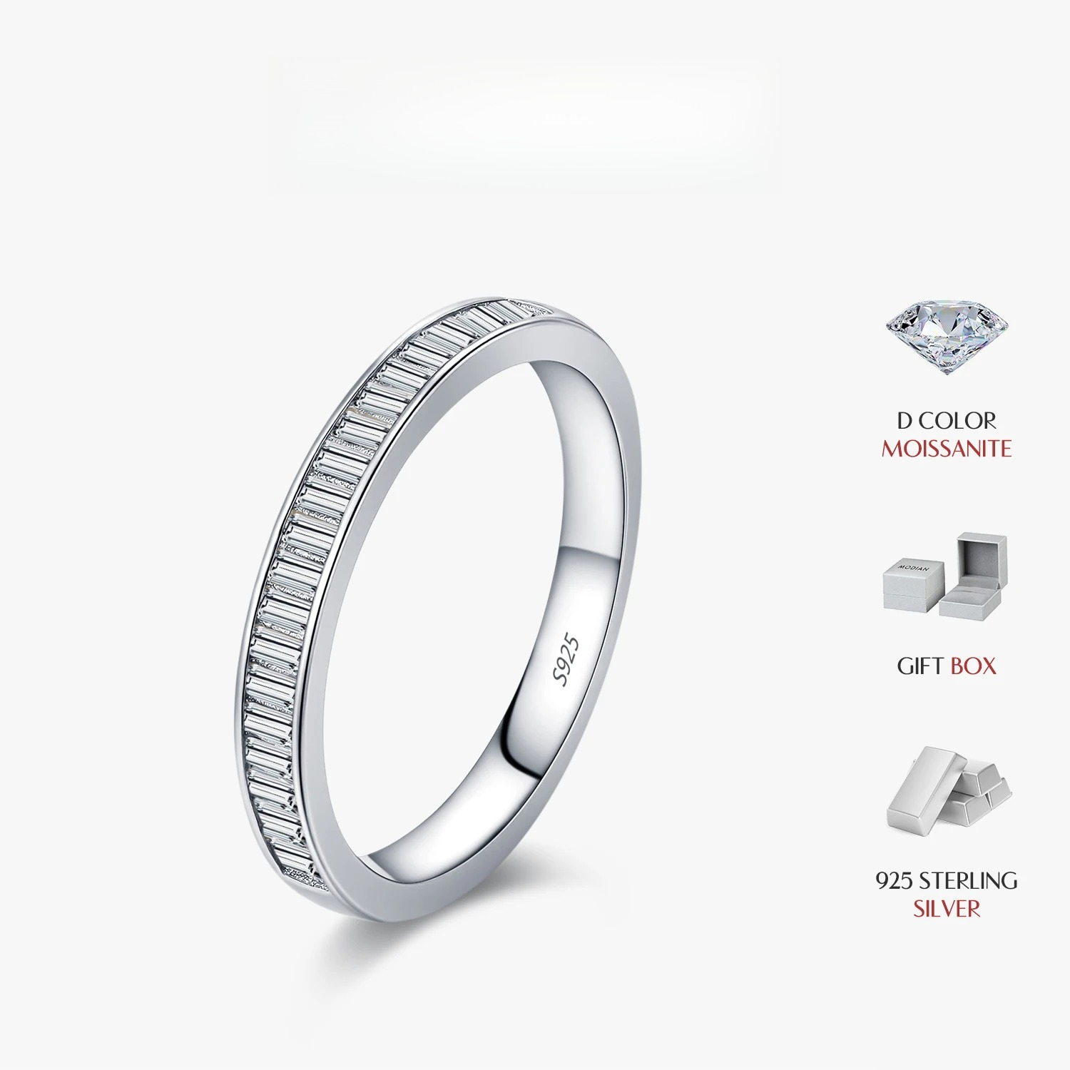 Moissanite Eternity Band Ring Stackable - QIBAOKU Funkelnde D-Farbene Rechteckige Moissanit Stapelbare