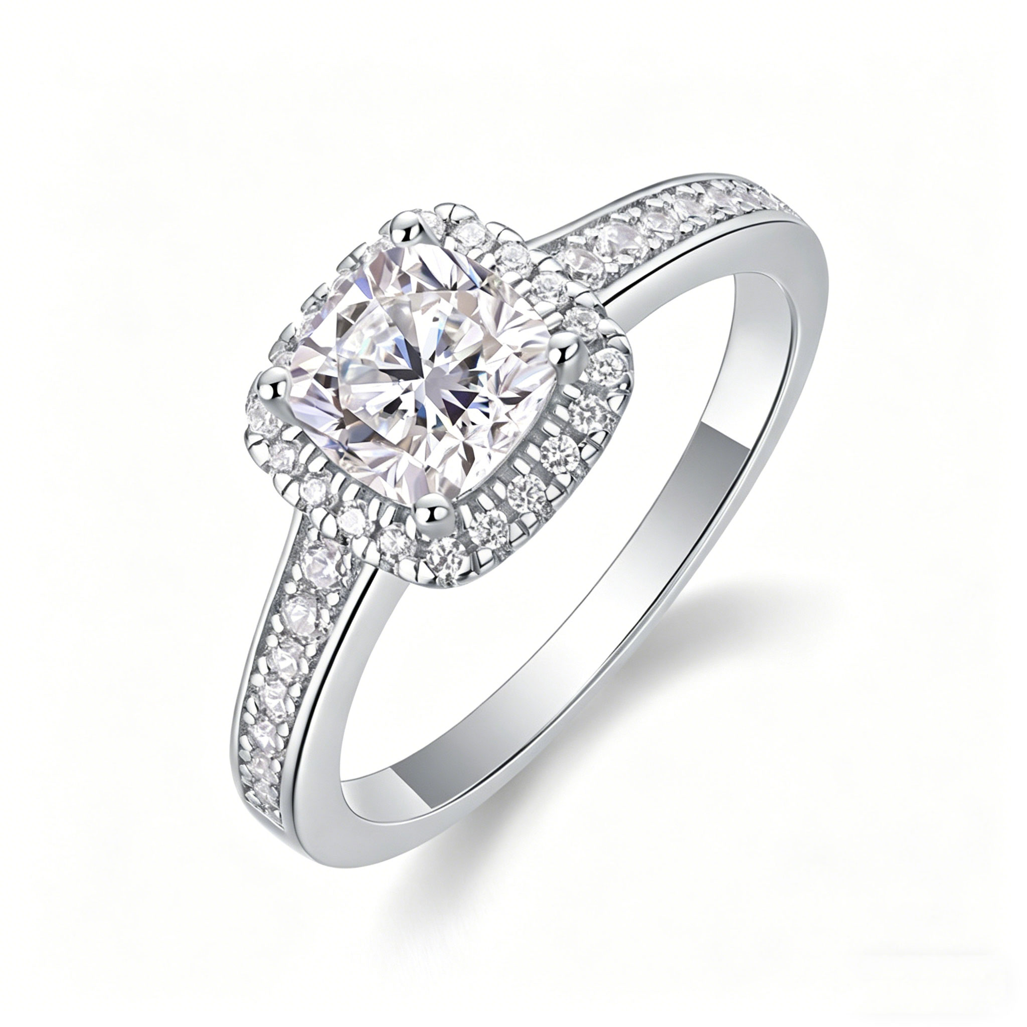 Moissanite Engagement Ring 2 Carat D Vvs1 - Trendiger Cushion-Cut Halo Moissanit-Ring, D-Farbe VVS1,