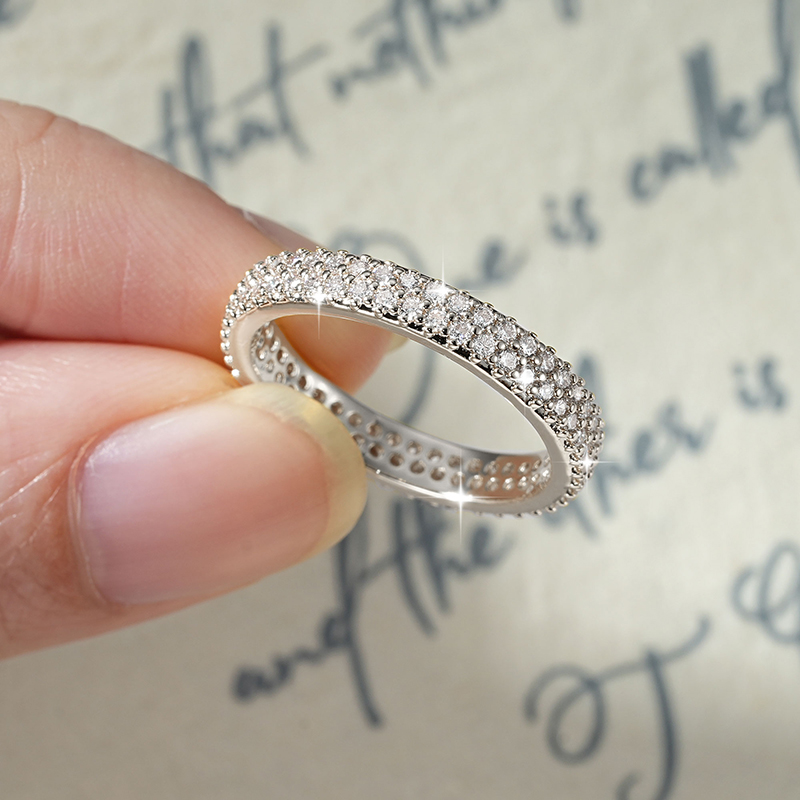 Moissanite Eternity Band Ring Stackable - Lnkry Doppelreihiger 1,3 mm Moissanit-Ewigkeitsring, 14