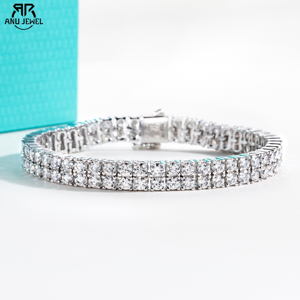 Moissanite Tennis Bracelet 925 Sterling - AnuJewel 3mm D-Farbe Moissanit-Diamant Doppelreihiges Tennis-Armband