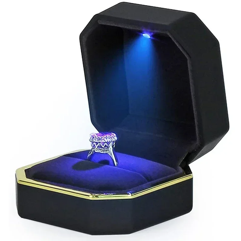 Velvet Ring Box Led Light Proposal - Neue Doppel-Ringbox, quadratische Samt-Ringbox, Schmuck-Geschenkbox mit