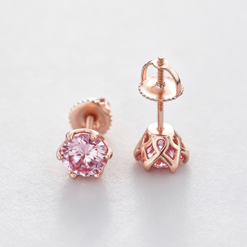 BR 1ct Rosa Moissanit-Ohrsteck – Moissanite Stud Earrings Round Cut 1Ct Bewertung und Preis