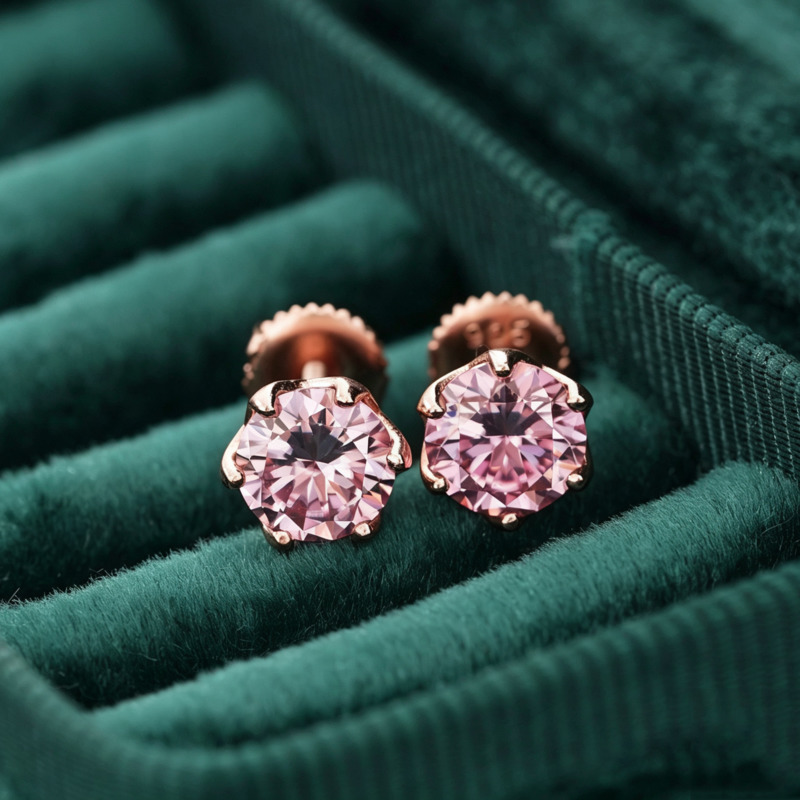 BR 1ct Rosa Moissanit-Ohrsteck – Moissanite Stud Earrings Round Cut 1Ct Bewertung und Preis