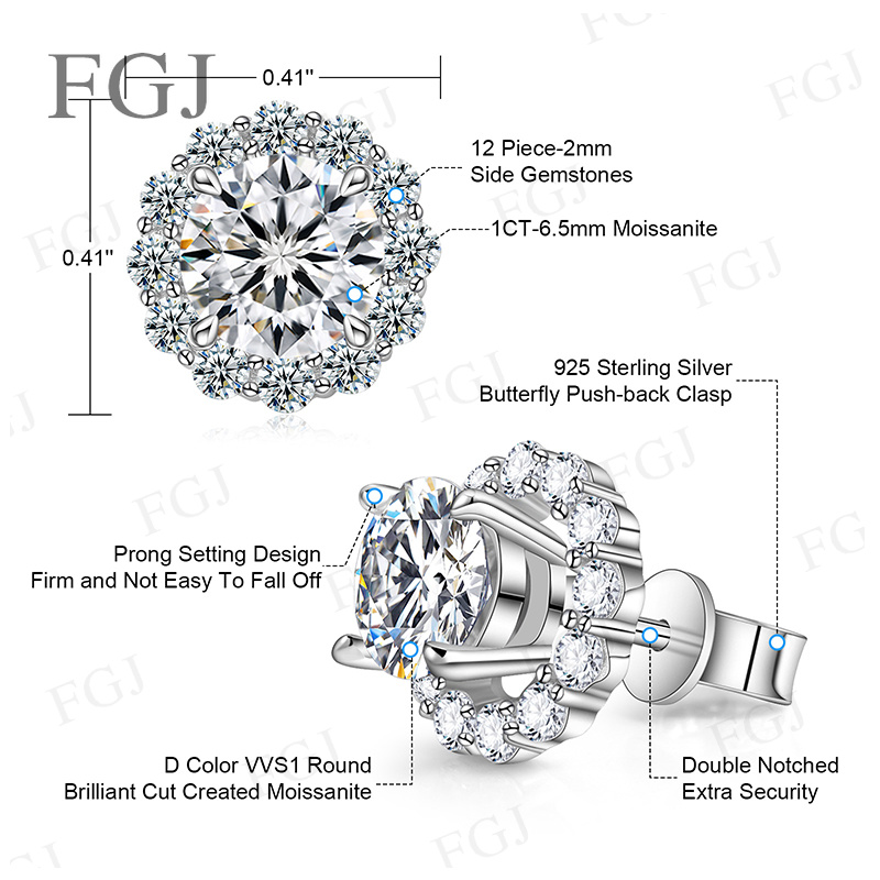Damen-Moissanit-Diamant-Ohrste – Moissanite Stud Earrings Round Cut 1Ct Bewertung und Preis