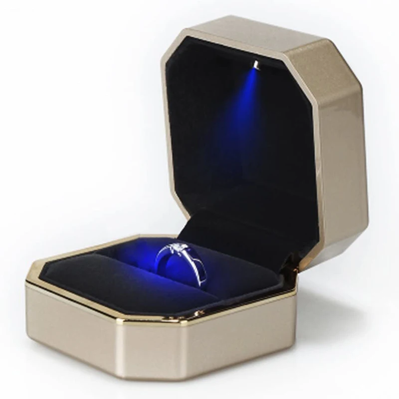 Luxuriöse Ringbox, Quadratisch – Velvet Ring Box Led Light Proposal Bewertung und Preis